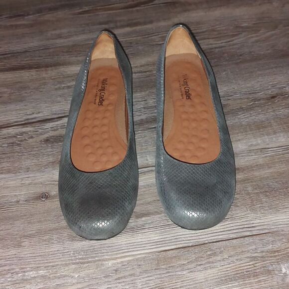 Walking cradles gray leather ballet flats Snakeskin Print Sz 12 EUC worn once - Picture 2 of 5